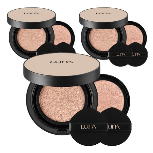 3 x LUNA Long Lasting Conceal Fixing Cushion Main+Refill 23M Medium Beige 13.5g