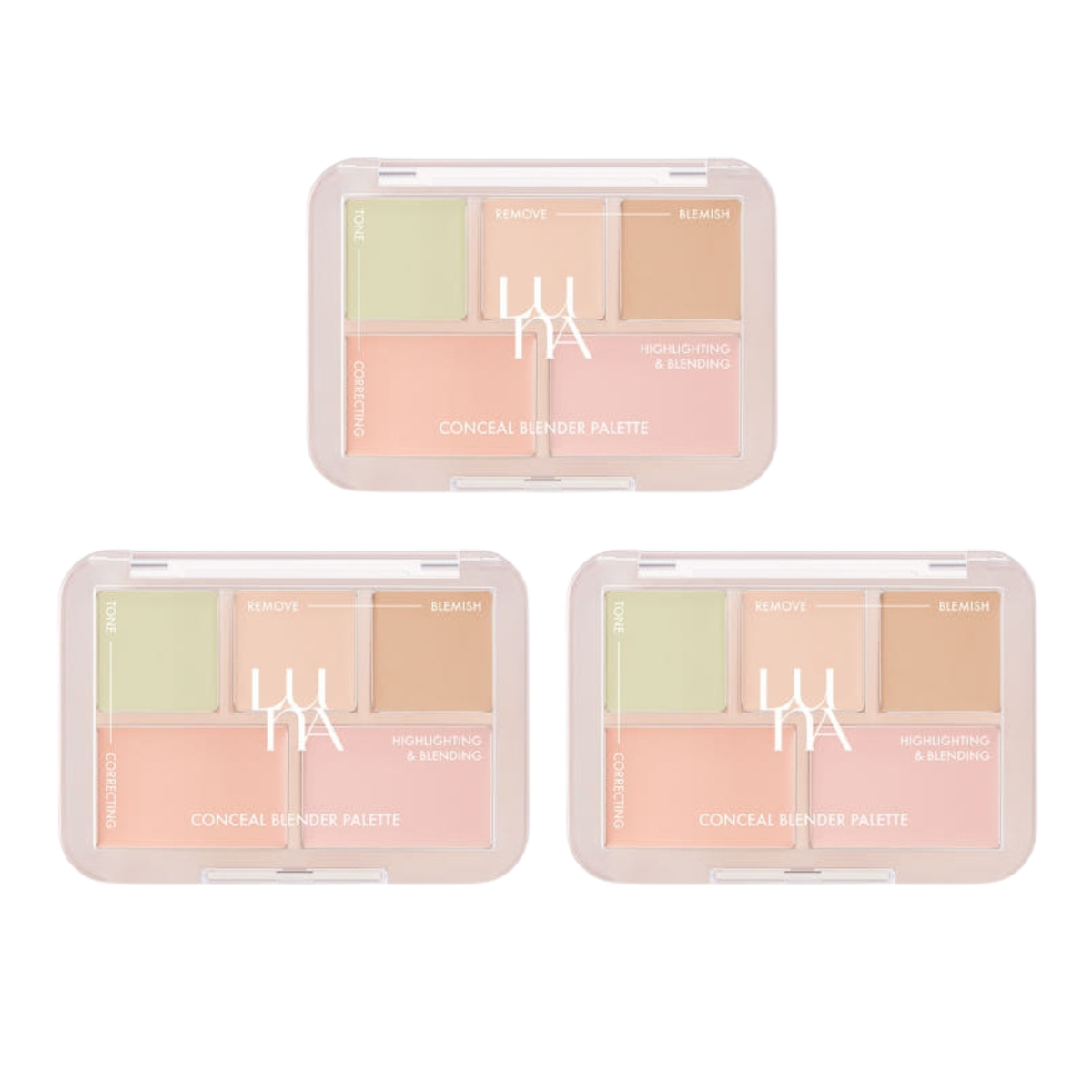 3 x LUNA Conceal Blender Palette 6g #1 Clear Cover