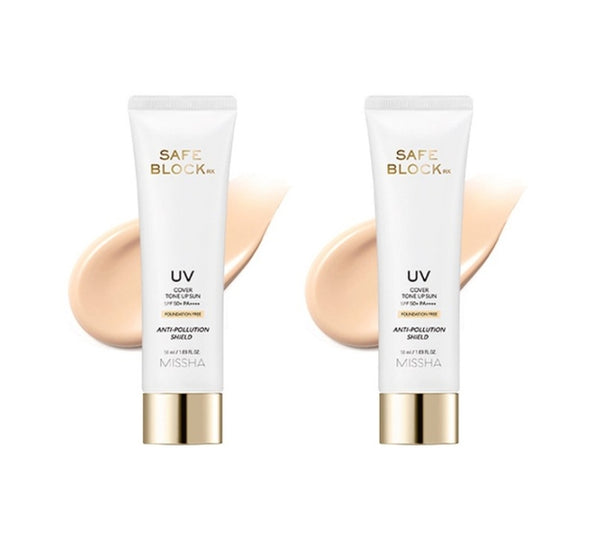 2 x MISSHA Safe Block Rx UV Cover Tone Up Sun SPF50+ PA++++ 50ml from Korea by MISSHA
