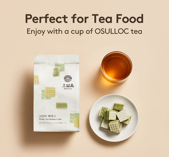 3 x OSULLOC Green Tea Wafers Cube(Cookies), 1 Pack 100g from Korea by OSULLOC