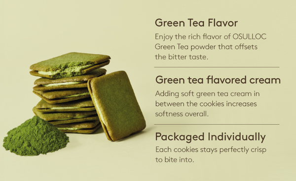 3 x OSULLOC Green Tea Biscuits(Green Tea Langue de Chat), 1 Box 10ea, from Korea