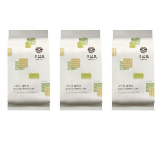 3 x OSULLOC Green Tea Wafers Cube(Cookies), 1 Pack 100g from Korea by OSULLOC
