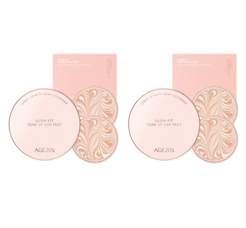 2 x AGE 20's Glow Fit Tone Up Sun Pact (Main 12.5g + Refill 12.5g) SPF50+ PA++++ from Korea by AGE 20's