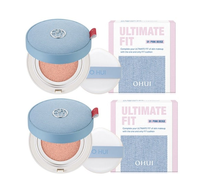 2 x OHUI Ultimate Fit Tone Up Jean Cushion Pack (Main 15g + Refill 15g), #1 Pink Beige from Korea by O HUI