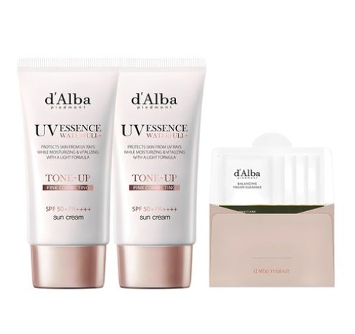 2 x d'Alba Waterfull Tone-Up Sun Cream SPF50+ PA++++ 50ml + Balancing Vegan Gel Cleanser 15ml Set from Korea by d'Alba