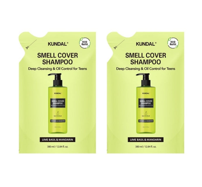 2 x KUNDAL All-Day Smell Cover Teen Scalp Shampoo Refill Lime Basil & Mandarin 380ml by KUNDAL