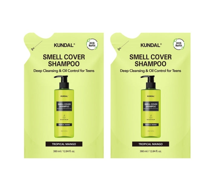 2 x KUNDAL All-Day Smell Cover Teen Scalp Shampoo Refill Tropical Mango 380ml by KUNDAL