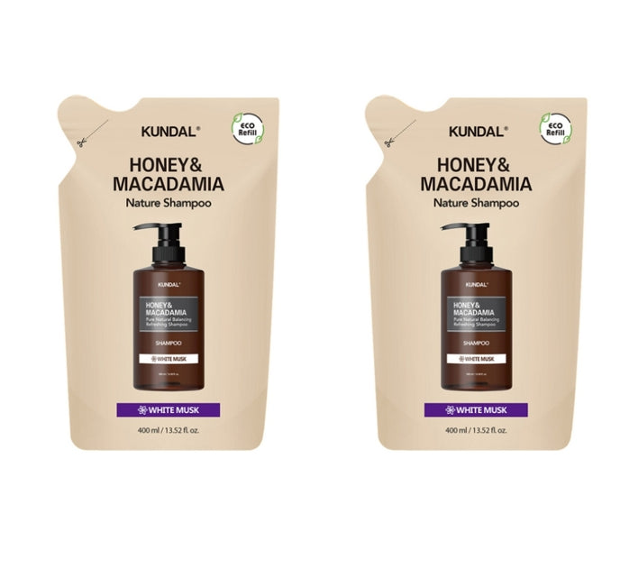 2 x KUNDAL Honey & Macadamia Hair Shampoo Refill Pack White Musk 400ml by KUNDAL