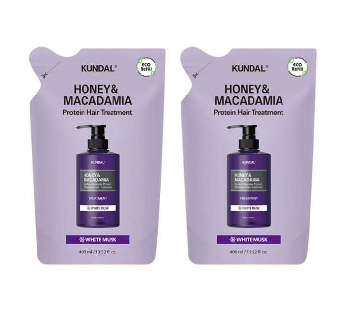 2 x KUNDAL Honey & Macadamia Hair Treatment Refill Pack White Musk 400ml by KUNDAL