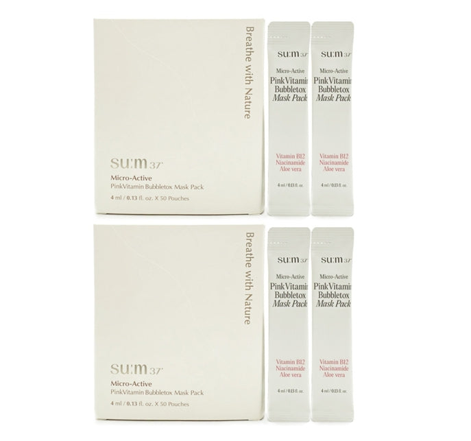 2 x Su:m37 Micro-Active Pink Vitamin Bubbletox Mask Pack 200ml(=4ml x 50ea) from Korea
