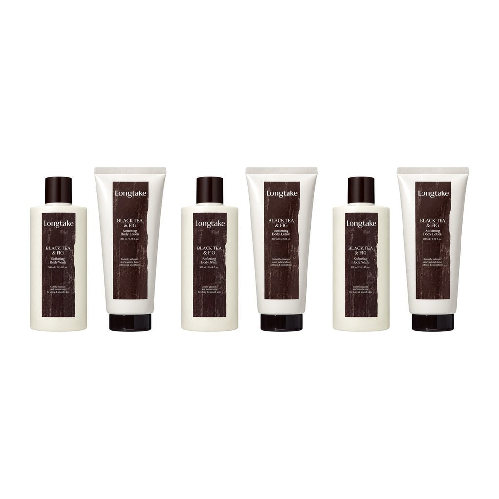 Longtake Black Tea & Fig Softening Body Gift Set with Body Wash 300ml and Body Lotion 200ml – 3 pack
