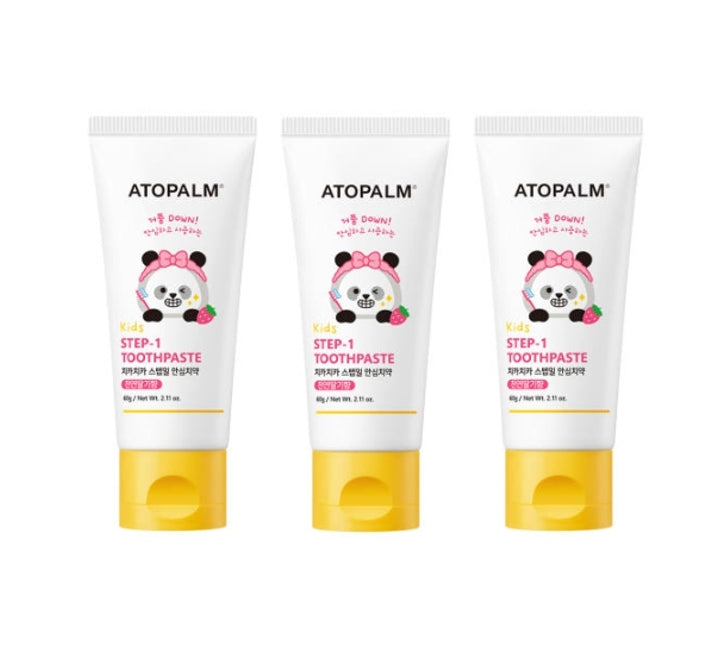 3 x ATOPALM Kids Chika Chika Step-1 Toothpaste (Natural Strawberry Flavor) 60g from Korea by ATOPALM