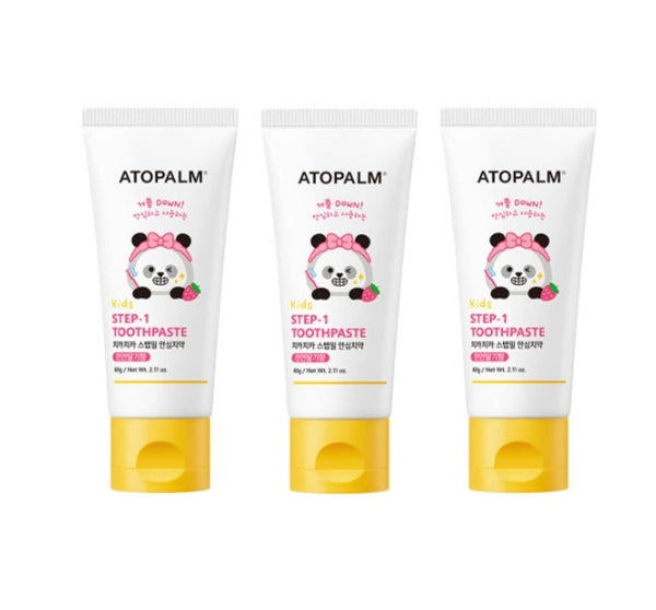 3 x ATOPALM Kids Chika Chika Step-1 Toothpaste (Natural Strawberry Flavor) 60g from Korea by ATOPALM