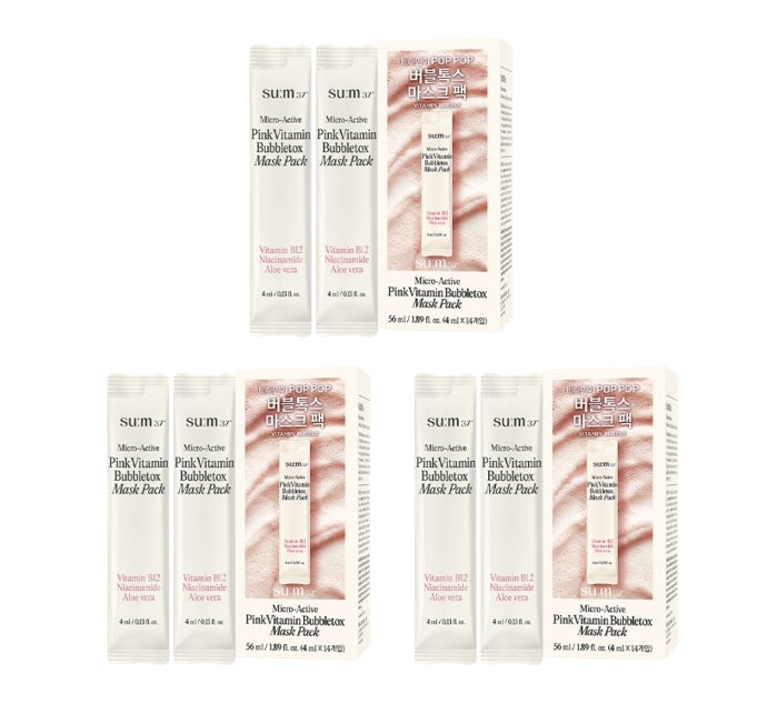 3 x Su:m37 Micro-Active Pink Vitamin Bubbletox Mask Pack 56ml(=4ml x 14ea) from Korea by Su:m37