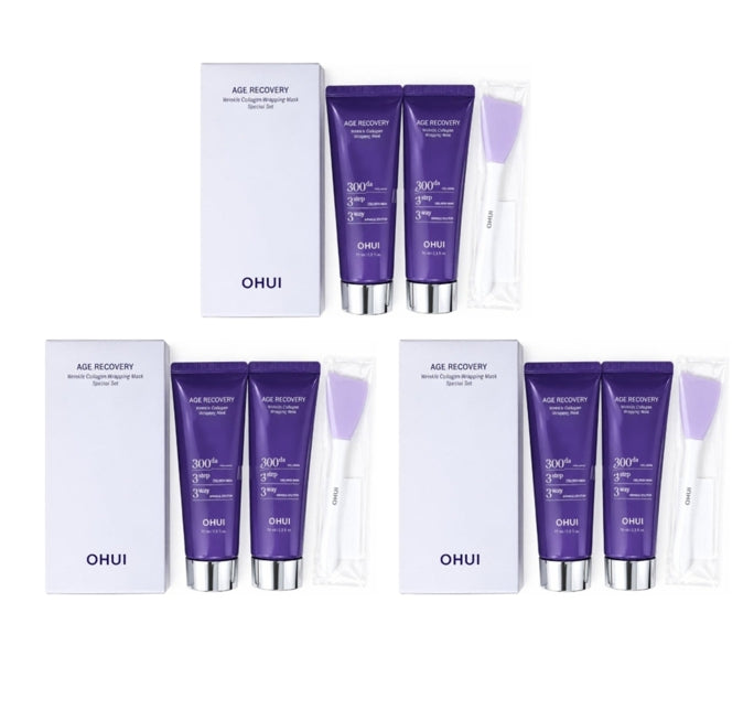3 x O HUI Age Recovery Wrinkle Collagen Wrapping Mask Duo Sep. 2026 Set (3 Items) from Korea