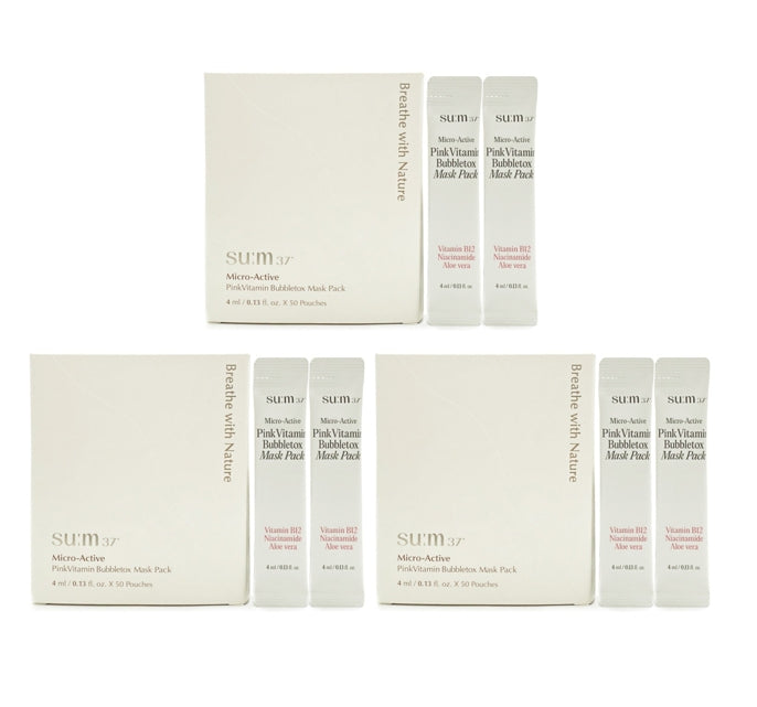 3 x Su:m37 Micro-Active Pink Vitamin Bubbletox Mask Pack 200ml(=4ml x 50ea) from Korea