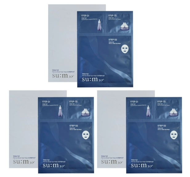 3 x Su:m37 Water-full Marine Relief Gel Mask 3 STEP KIT (10 Masks) from Korea