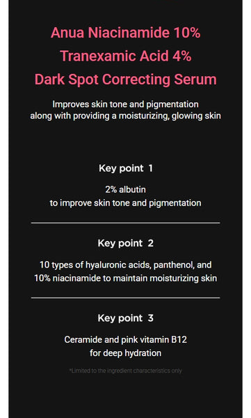 Anua Niacinamide 10% +TXA 4% Dark Spot Correcting Serum 30ml from Korea by Anua