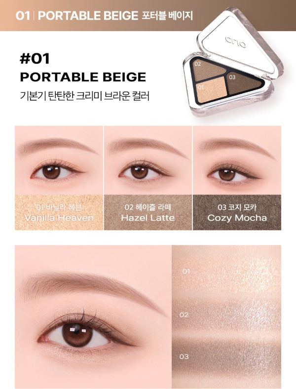 CLIO Essential Shadow Tap, 3-Colour Eyeshadow Palette, 5 Options from Korea