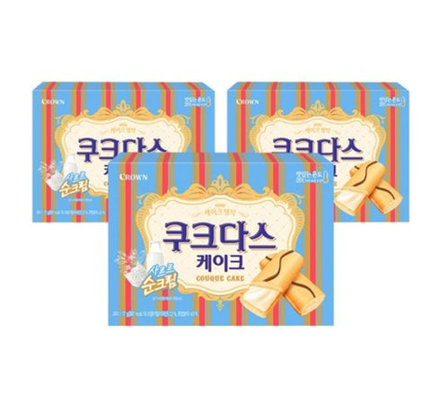3 x Crown Couque D’Asse Cake 77g – Korean Soft Cream-Filled Snack by Crown