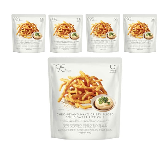 5 X DELIGHT PROJECT Cheongyang Mayo Crispy Sliced Squid Sweet Rice Chip 50g from Korea