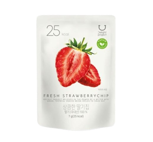 Packaged snack with fresh strawberry design on a white background