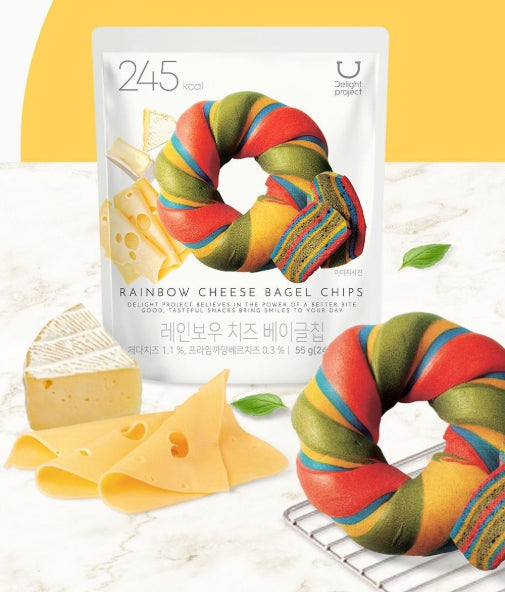 7 x DELIGHT PROJECT Rainbow Cheese Bagel Chips 55g from Korea