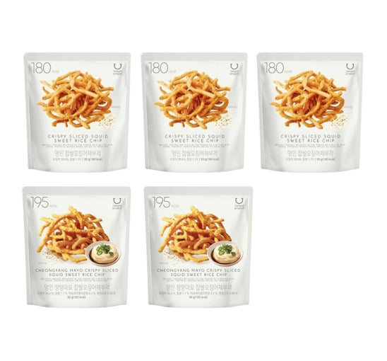 DELIGHT PROJECT Crispy Sliced Squid Sweet Rice Chip 50g (3 EA) + Cheongyang Mayo Crispy Sliced Squid Sweet Rice Chip 50g (2 EA) from Korea