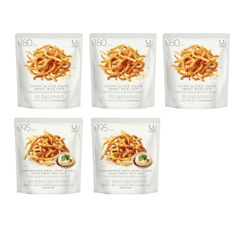 DELIGHT PROJECT Crispy Sliced Squid Sweet Rice Chip 50g (3 EA) + Cheongyang Mayo Crispy Sliced Squid Sweet Rice Chip 50g (2 EA) from Korea