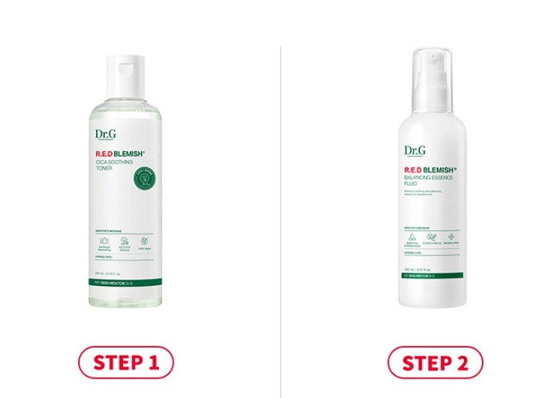 Dr.G Red Blemish Cica Soothing Toner + Balancing Essence Fluid Set (2 Items) from Korea by Dr.G