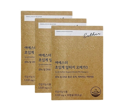 3 x ESTHER FORMULA Lyuh Esther Supercritical rTG Omega-3 with Vitamin D & E (30 Capsules)  from Korea