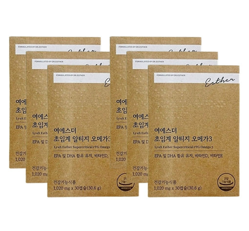 6 x ESTHER FORMULA Lyuh Esther Supercritical rTG Omega-3 with Vitamin D & E (30 Capsules) from Korea