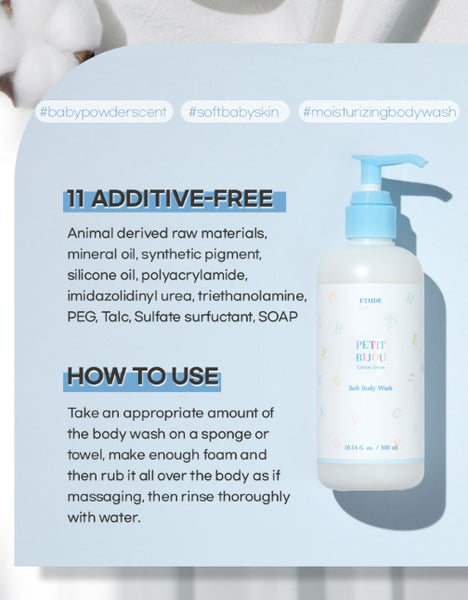 ETUDE Petit Bijou Cotton Snow Soft Body Wash 300ml from Korea by ETUDE