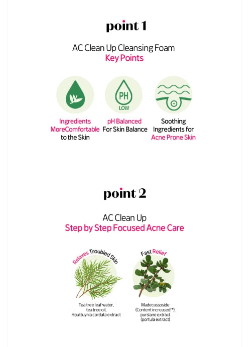 ETUDE AC Clean Up Cleansing Foam 150ml from Korea by ETUDE