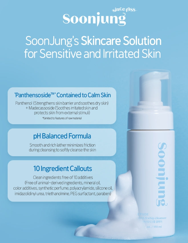 ETUDE Soonjung pH 6.5 Whip Cleanser 150ml from Korea by ETUDE