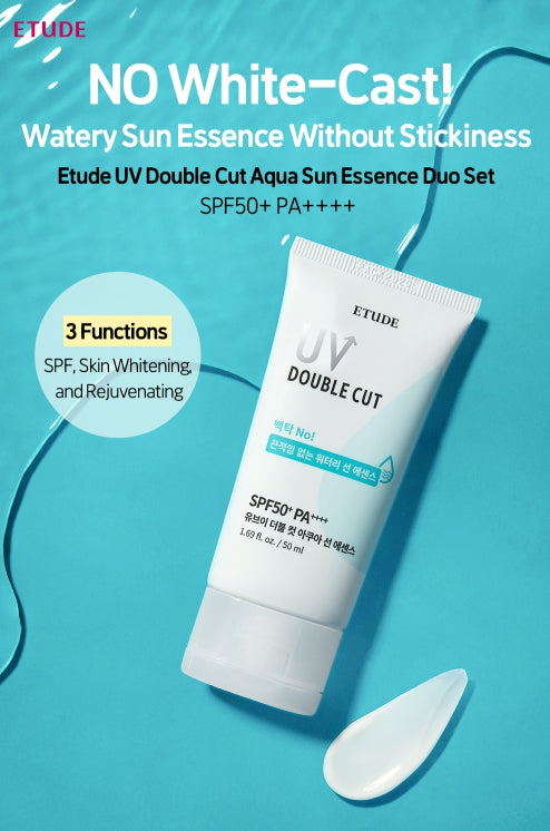 ETUDE UV Double Cut Aqua Sun Essence Duo Set (50ml + 50ml) from Korea by ETUDE