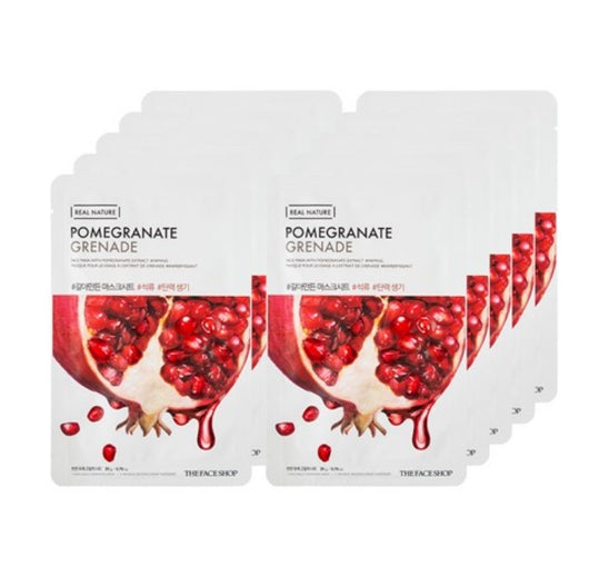 10 x THE FACE SHOP Real Nature Pomegranate Face Mask 20g – Firming & Radiance from Korea