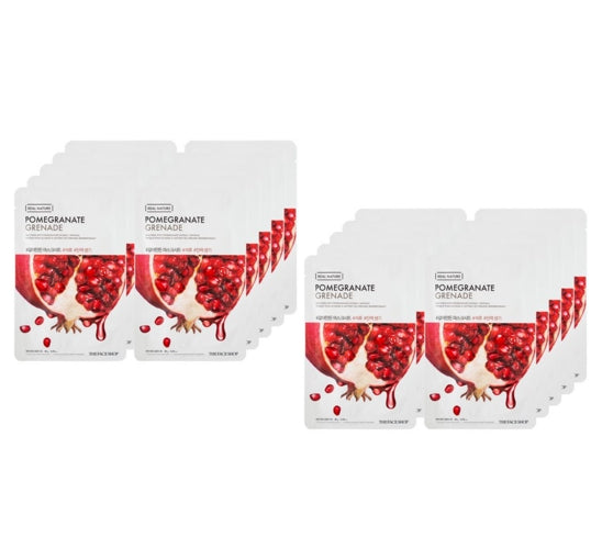 20 x THE FACE SHOP Real Nature Pomegranate Face Mask 20g – Firming & Radiance from Korea