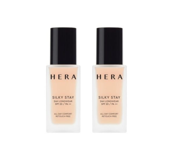 2 x HERA Silky Stay 24H Longwear Foundation 30g, SPF20/PA++, 12 Colours from Korea + Sample(1 Item) by HERA