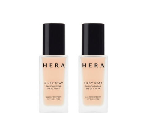 2 x HERA Silky Stay 24H Longwear Foundation 30g, SPF20/PA++, 12 Colours from Korea + Sample(1 Item) by HERA