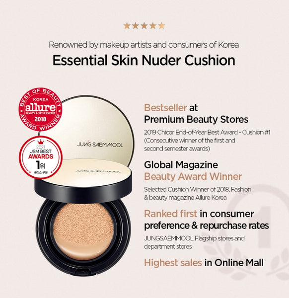 JUNGSAMMOOL Essential Skin Nuder Cushion (Main + Refill) 14g SPF50+ PA+++, 8 Colours from Korea by JUNGSAMMOOL