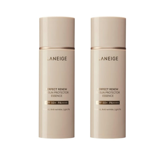 2 x LANEIGE Perfect Renew 5D Sun Protector Essence 50ml, SPF50+ PA++++, Plus  2 Samples from Korea