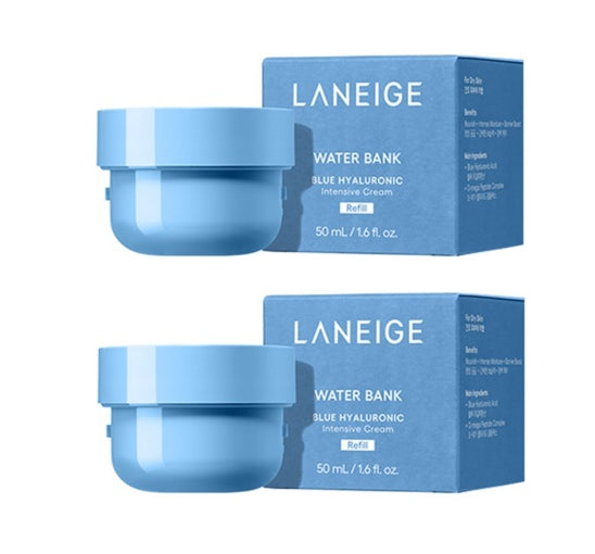 2 x LANEIGE Water Bank Blue Hyaluronic Intensive Cream Refill 50ml + Samples (2 Items) from Korea