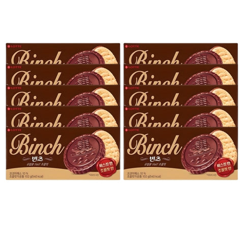 10 x Lotte Binch Half Chocolate Biscuits – 102g Korean Snack