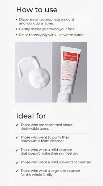 2 X MEDI-PEEL Red Lacto Collagen Clear Foam Cleanser 2.0 300ml from Korea by MEDI-PEEL