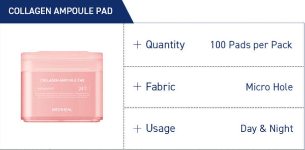 MEDIHEAL Collagen Ampoule Pad 100 Pads + Refill 100 Pads from Korea