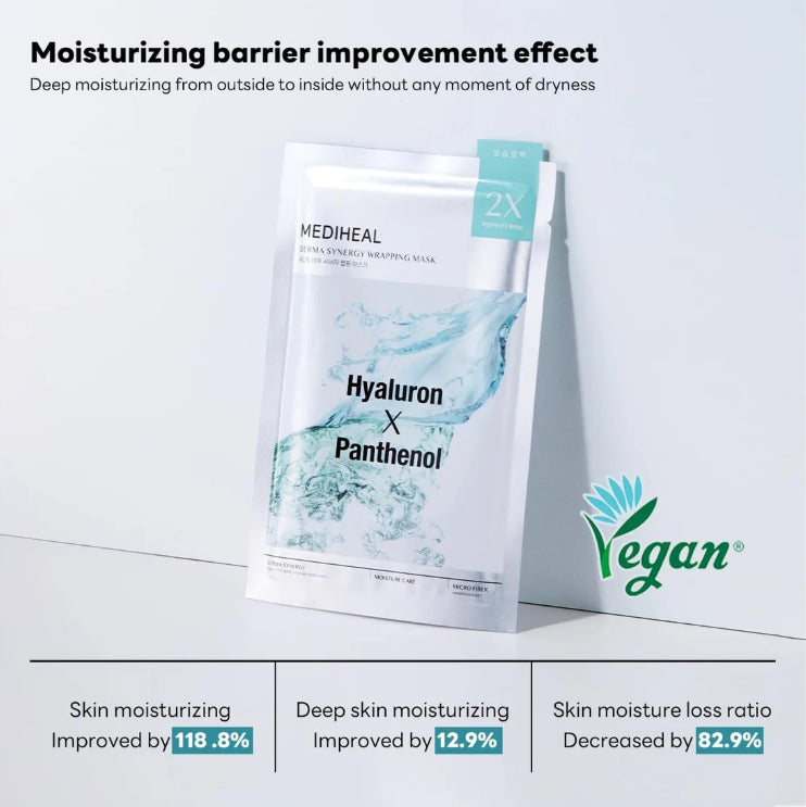 20 x MEDIHEAL Derma Synergy Wrapping Mask - Moisture (Hyaluron x Panthenol) from Korea