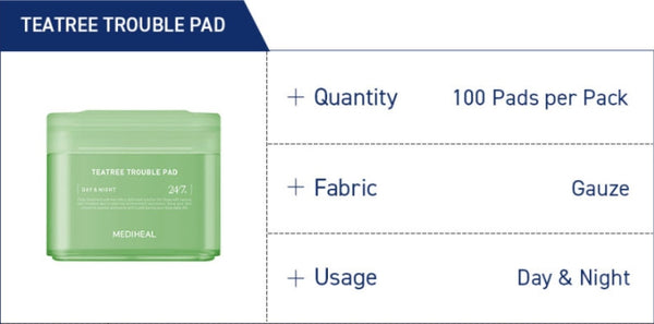MEDIHEAL Teatree Trouble Pad 100 Pads + Refill 100 Pads from Korea