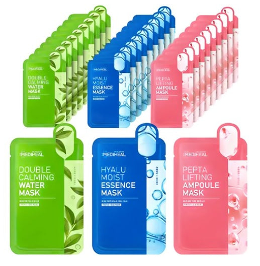MEDIHEAL Double Calming Water Mask + Hyalu Moist Essence Mask + Penta Lifting Ampoule Mask 30 Sheets Set by MEDIHEAL