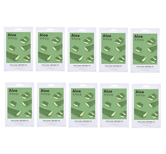 20 x MISSHA Airy Fit Sheet Mask Aloe - Hydrating & Soothing K‑Beauty Mask from Korea